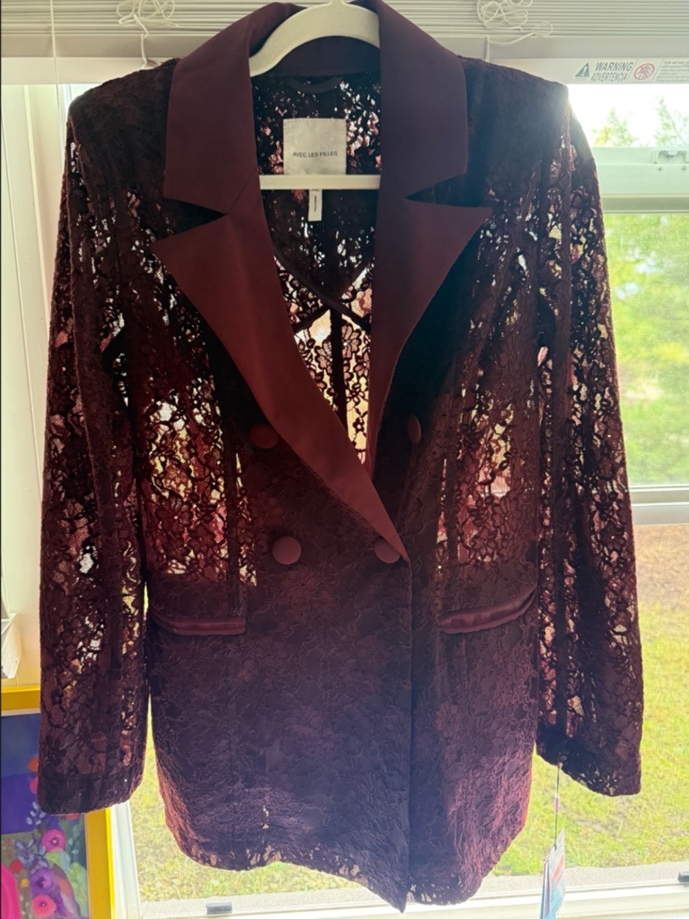 NWT Avec Les Filles Burgundy Lace Tuxedo Blazer XS - Picture 2 of 8